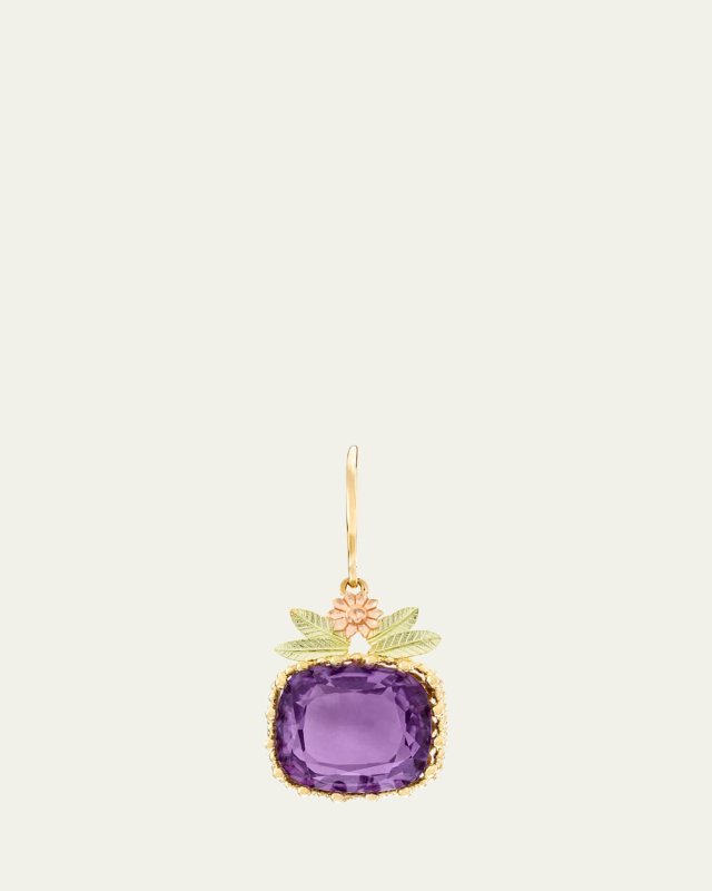 Pierreries 18K Yellow, Green, and Rose Gold Amethyst Flower Earring, Single